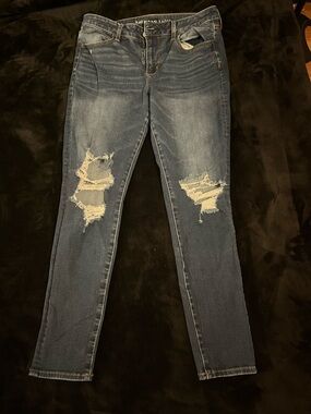 AEO Women's Ripped Skinny Jeans - Dark Blue